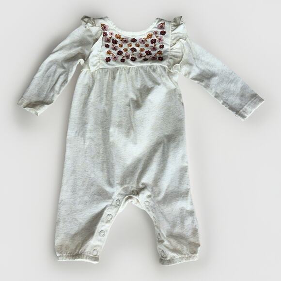Carter's Other - Carter’s Baby Girl Romper 3M Ivory Embroidered Floral Long Sleeve One Piece